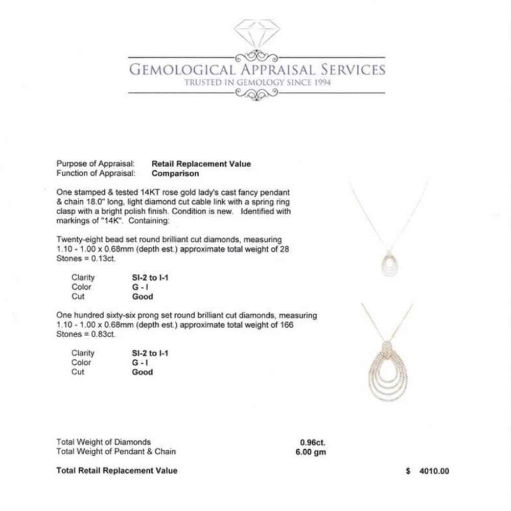 14KT ROSE GOLD DIAMOND PENDANT  NECKLACE - Picture 5 of 10